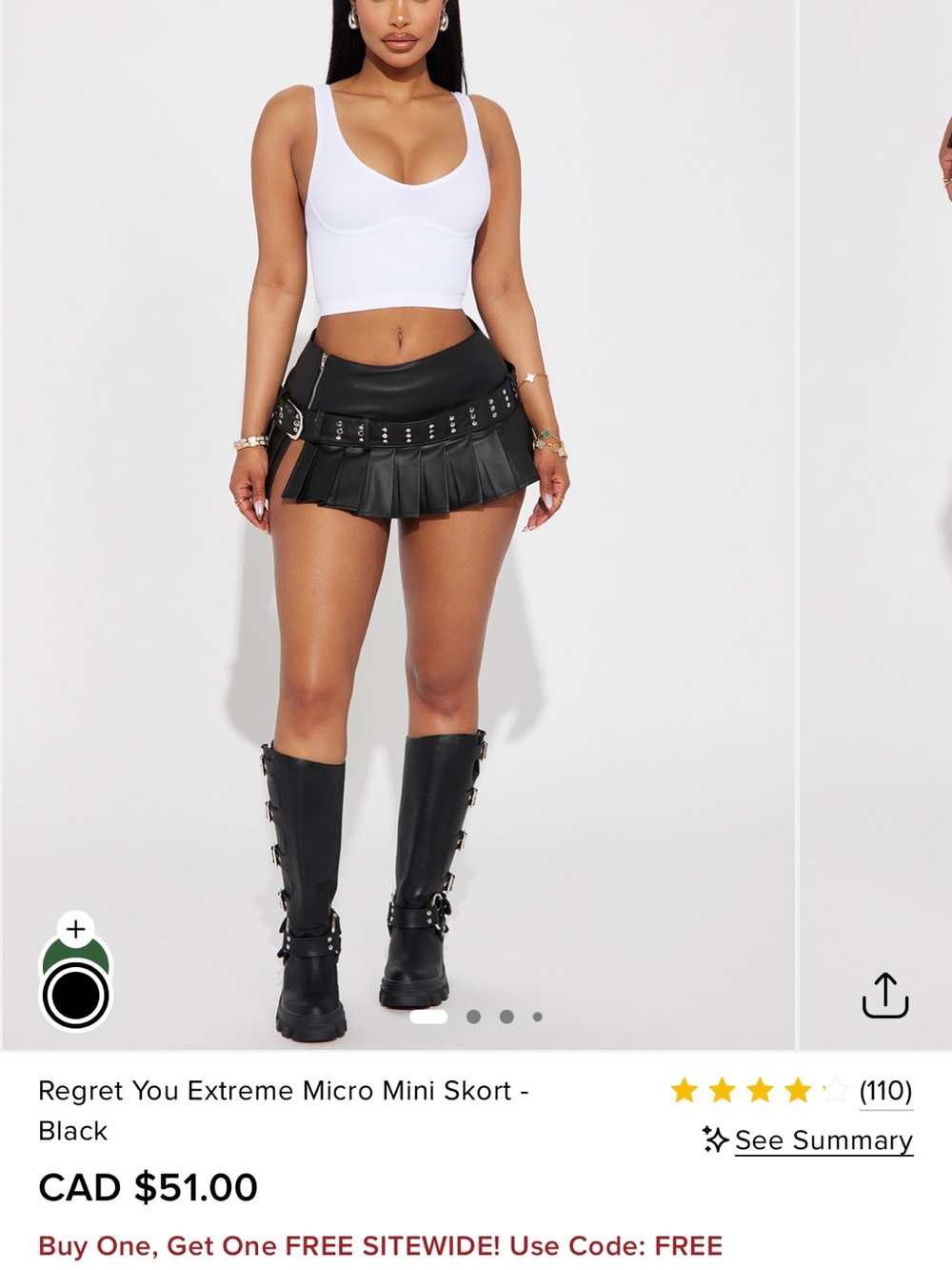 Fashion Nova Black Pleated Micro Mini Skort with Studded Belt